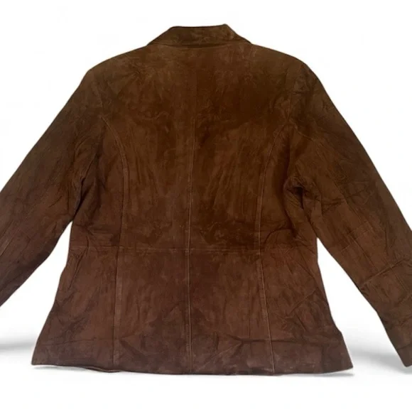Chocolate Brown Suede Blazer XL Jacket Coat Preston York 3 Button Pocket Y2K Vtg - Picture 5 of 9